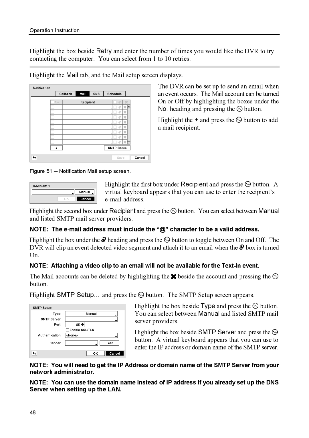 Speco Technologies CS8, CS4 manual Highlight the + and press the button to add a mail recipient 