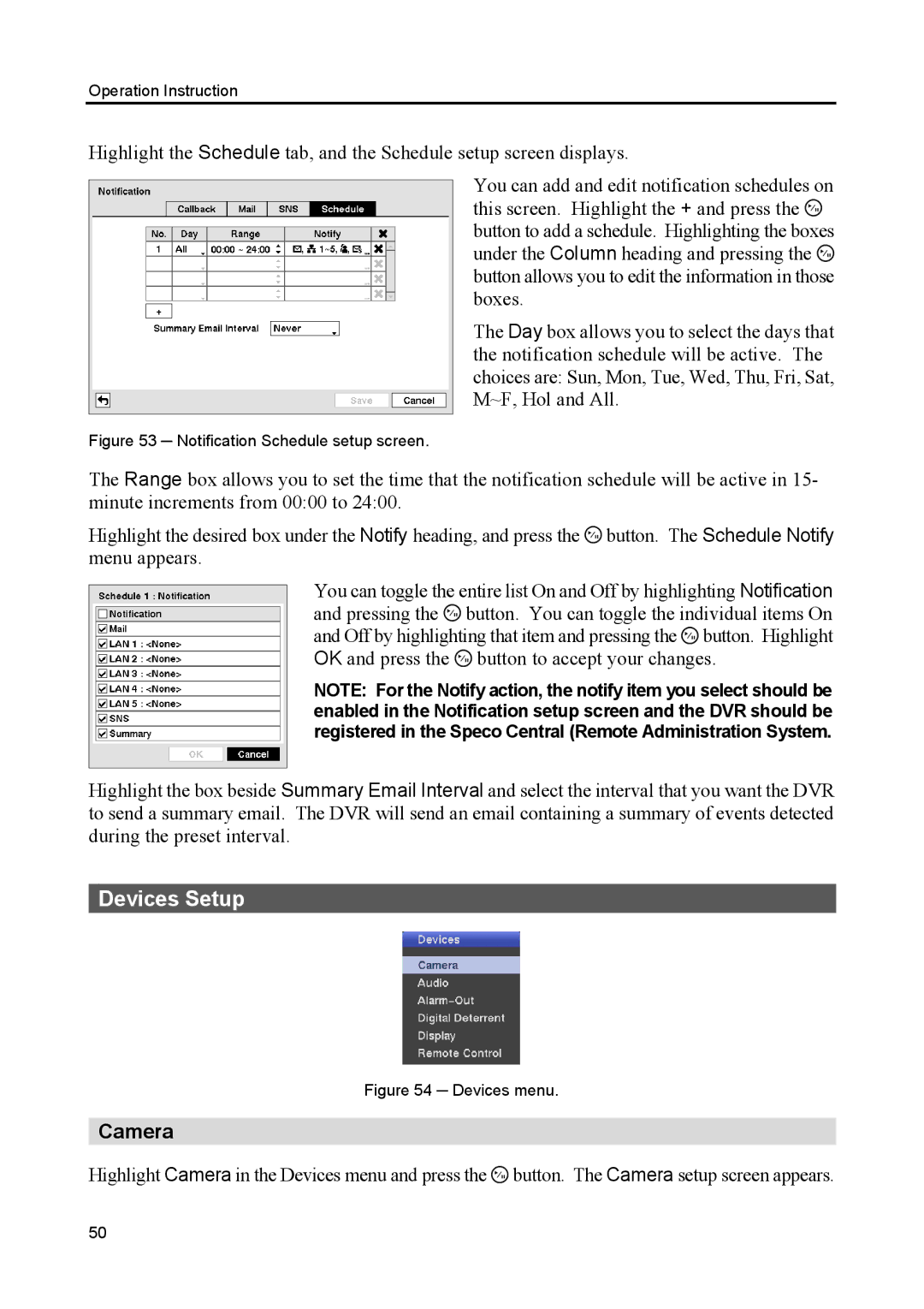 Speco Technologies CS8, CS4 manual Devices Setup, Camera 