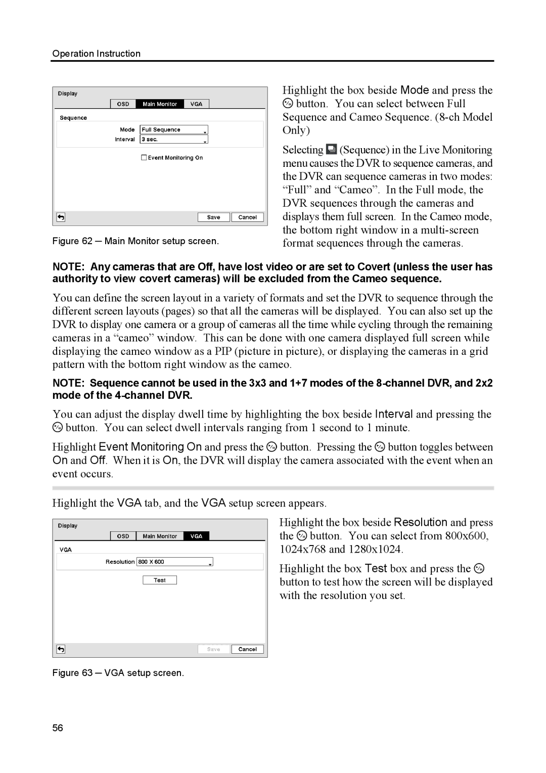 Speco Technologies CS8, CS4 manual Main Monitor setup screen 