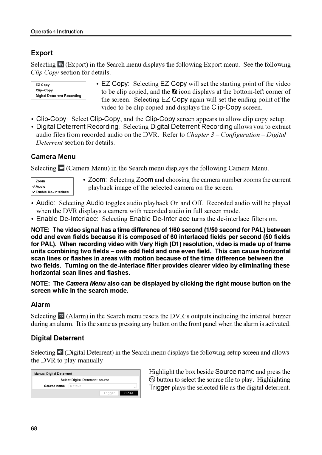 Speco Technologies CS8, CS4 manual Export, Camera Menu 