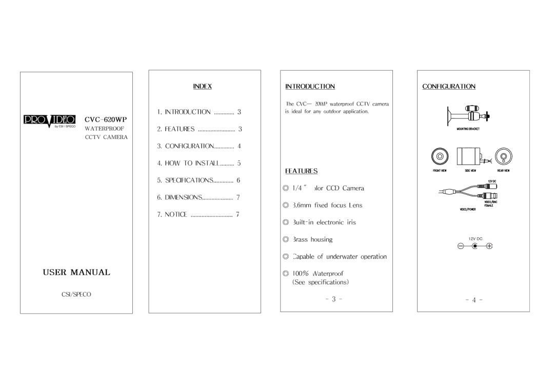 Speco Technologies CVC-620WP manual 