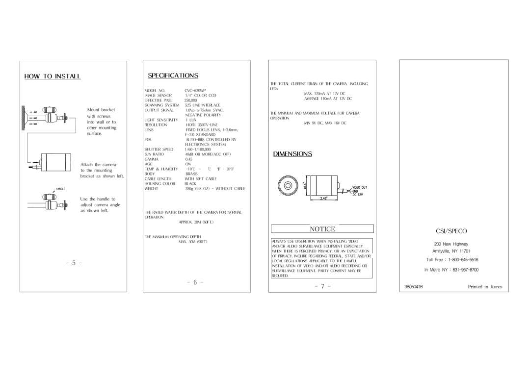 Speco Technologies CVC-620WP manual 