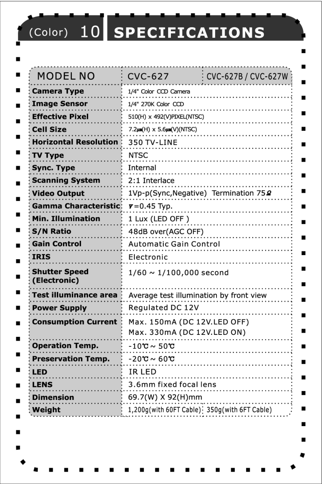 Speco Technologies CVC-627W, CVC-627B manual 