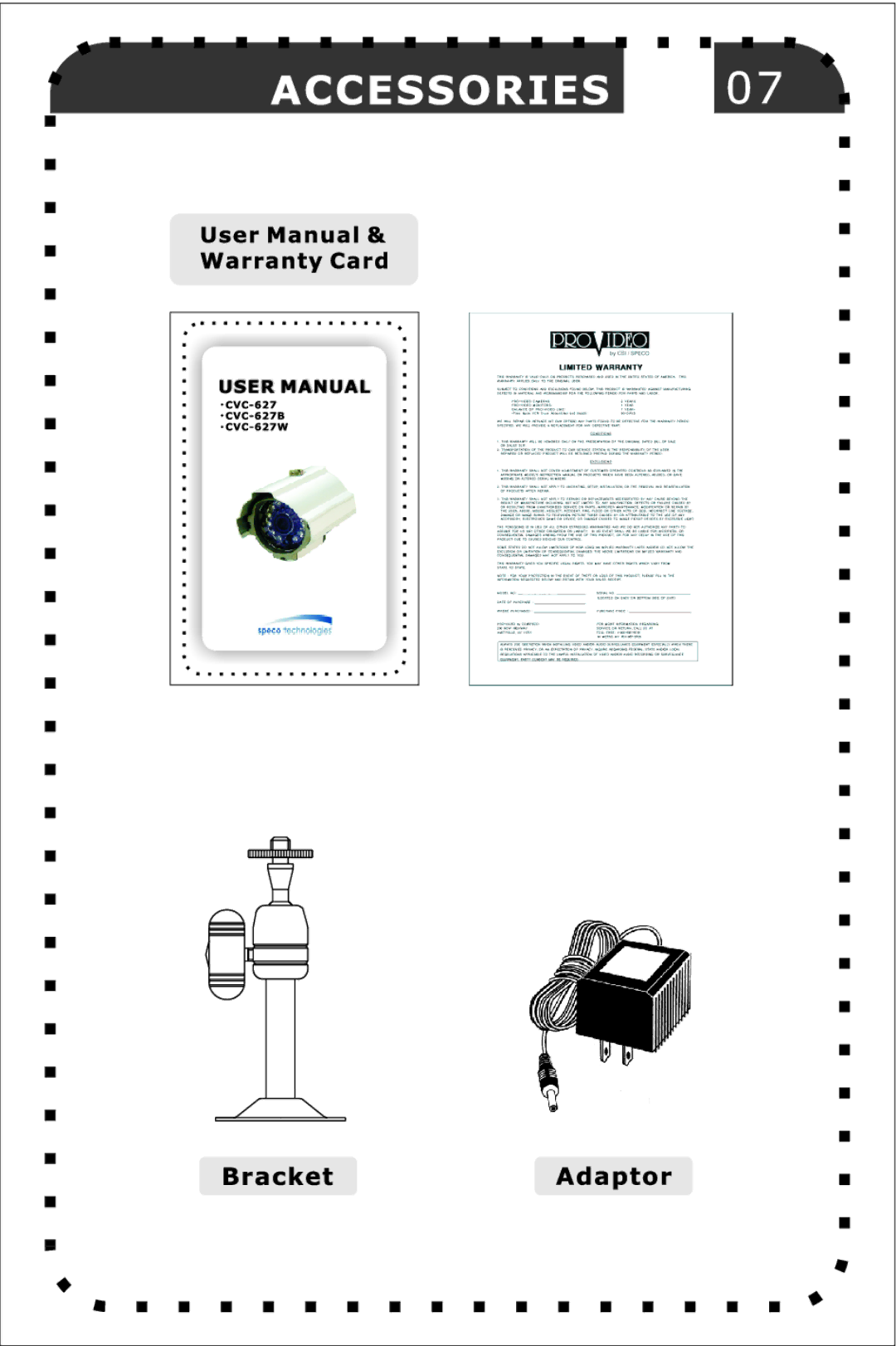 Speco Technologies CVC-627W, CVC-627B manual 