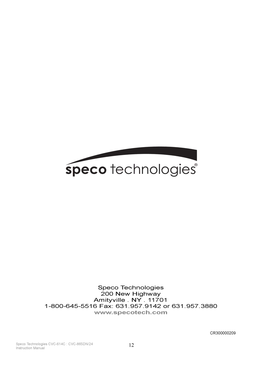 Speco Technologies CVC-865DN/24, CVC-614C instruction manual CR300000209 