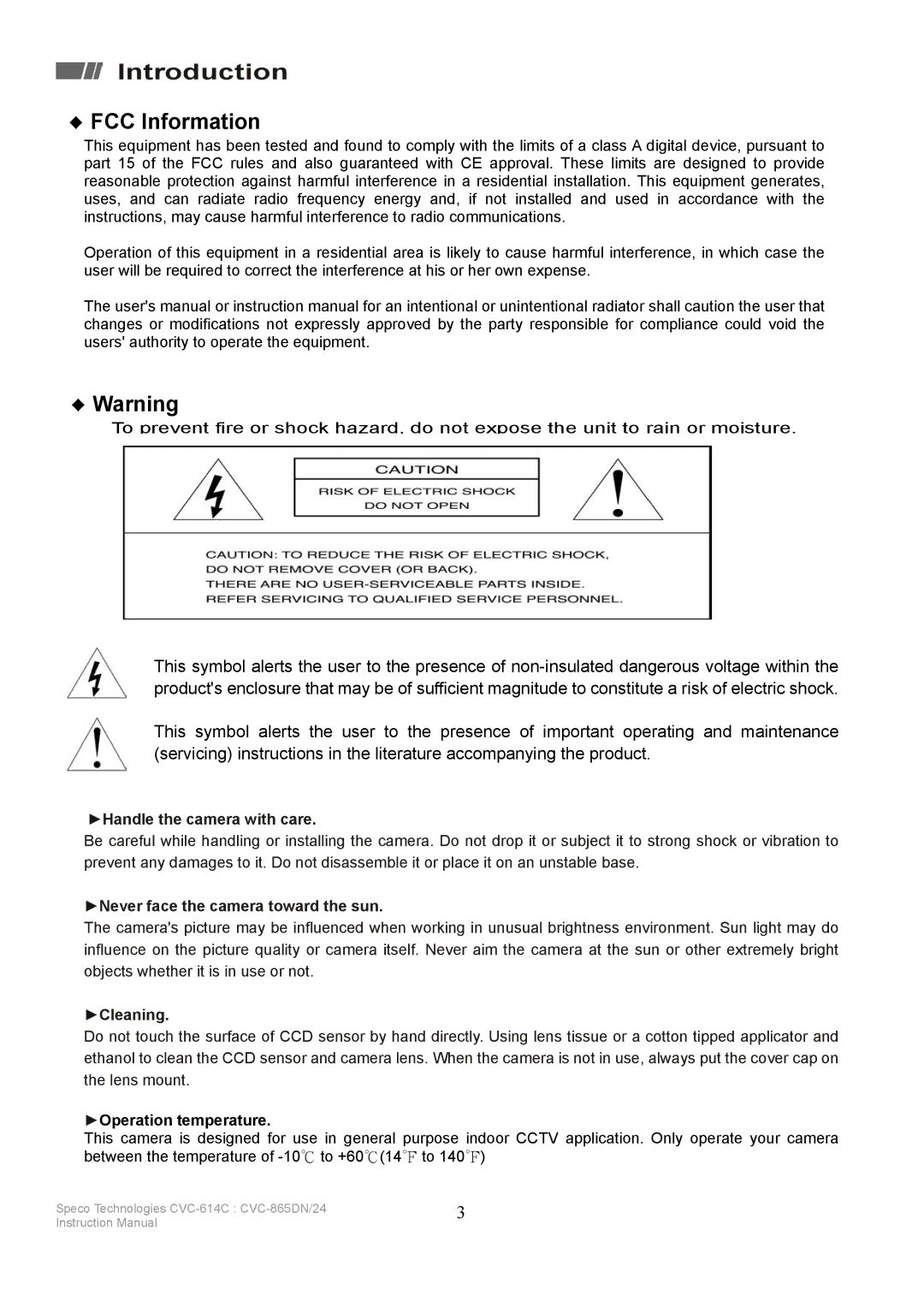 Speco Technologies CVC-614C, CVC-865DN/24 instruction manual Introduction, FCC Information 