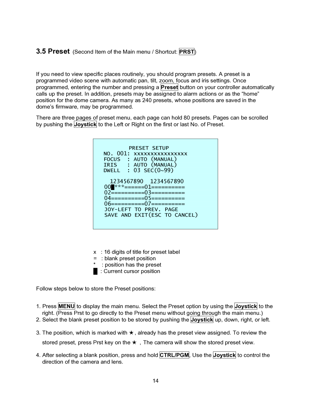 Speco Technologies CVC-927PTZ instruction manual Prst 