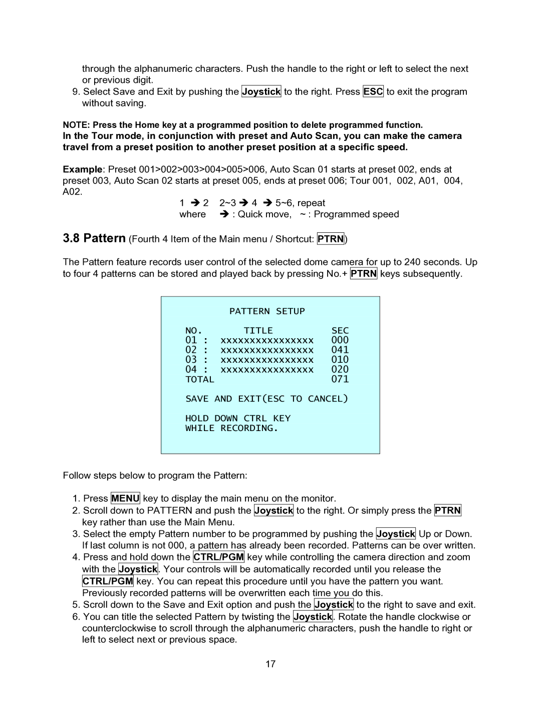 Speco Technologies CVC-927PTZ instruction manual Ptrn 