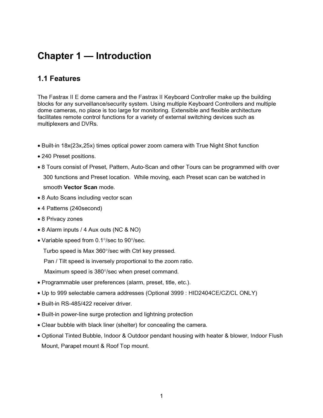 Speco Technologies CVC-927PTZ instruction manual Introduction, Features 