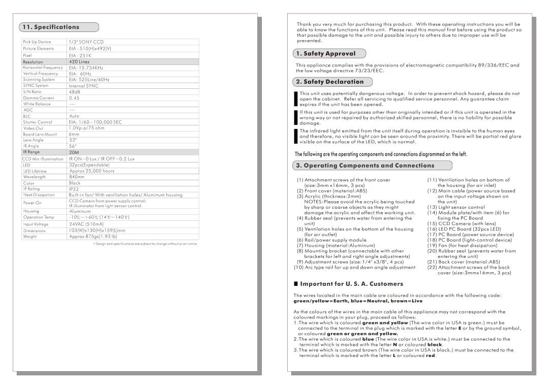 Speco Technologies CVC-950IR manual 