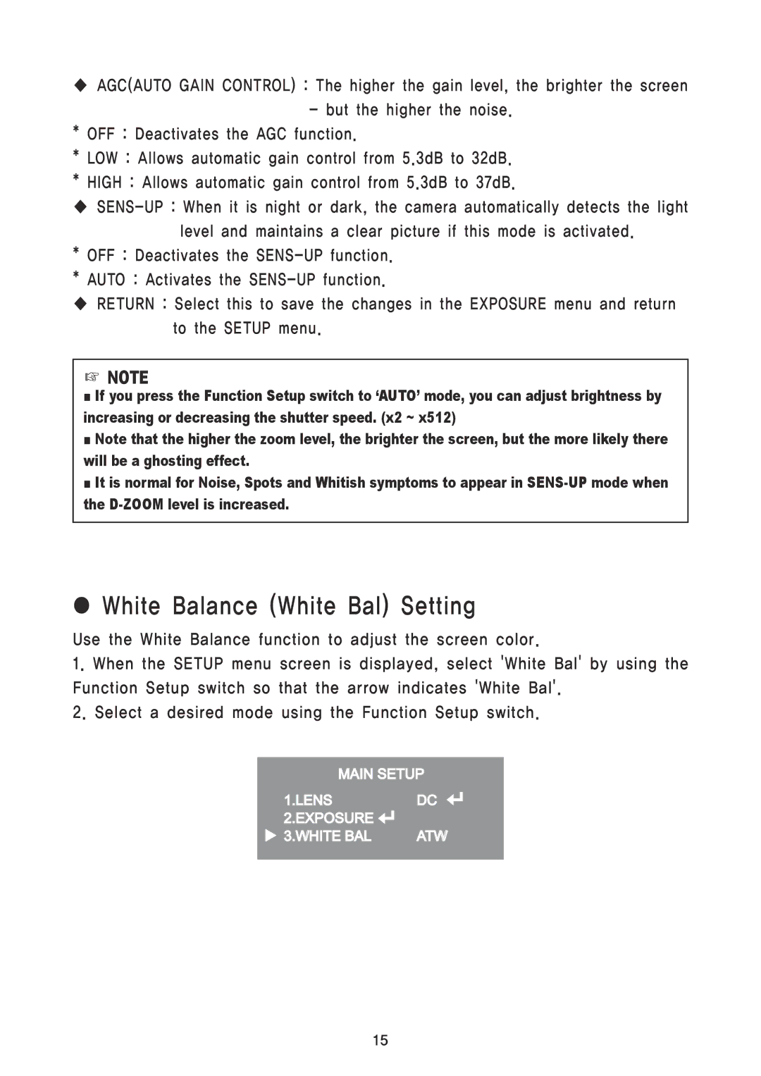 Speco Technologies CVC5300DPVF/CVC5300DPVFW instruction manual White Balance White Bal Setting 