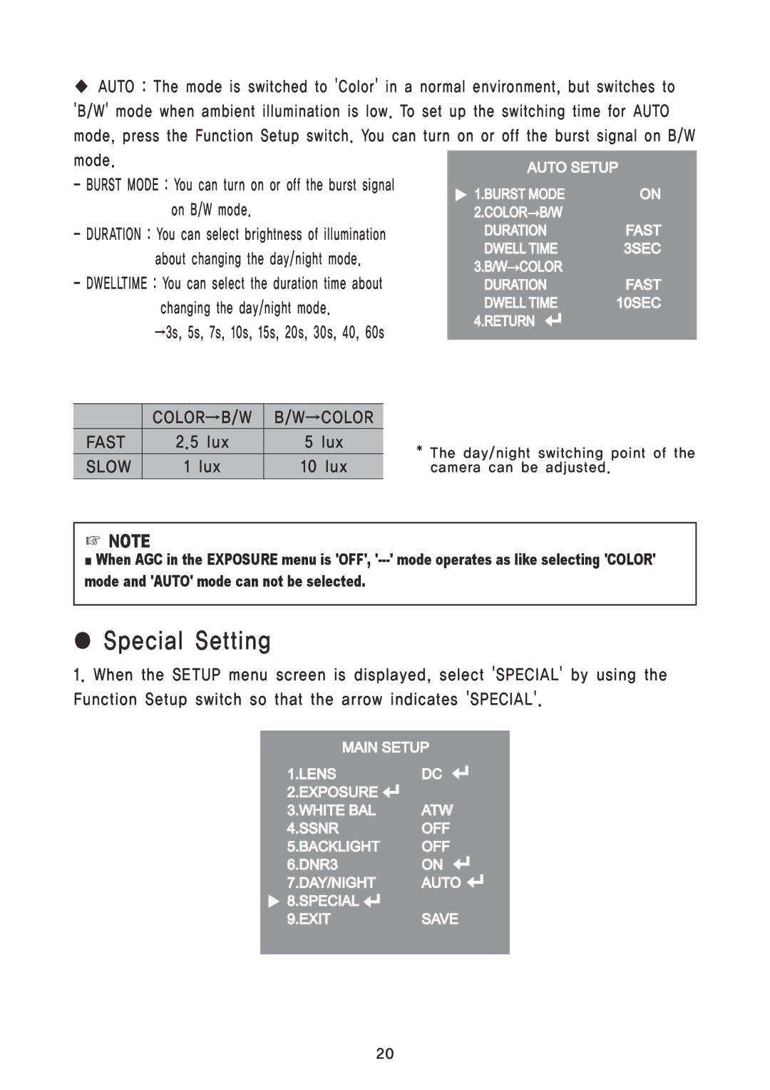 Speco Technologies CVC5300DPVF/CVC5300DPVFW instruction manual Special Setting, Slow 