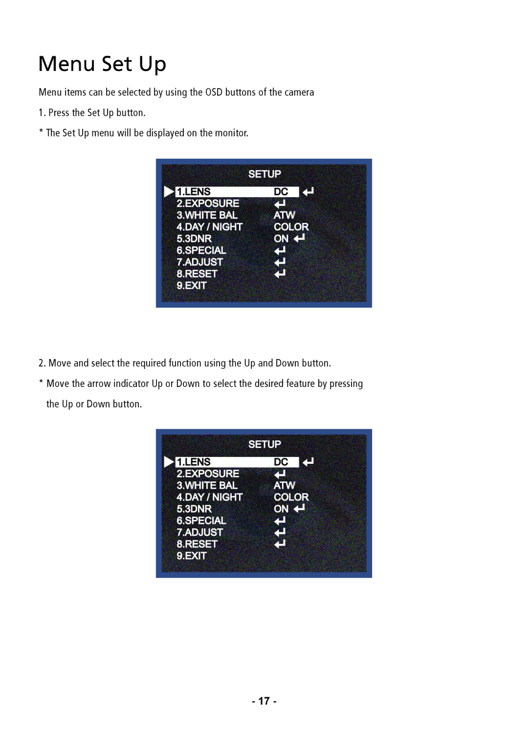 Speco Technologies CVC5835DNVW, CVC5935DNVW, CVC5735DNVW instruction manual Menu Set Up 