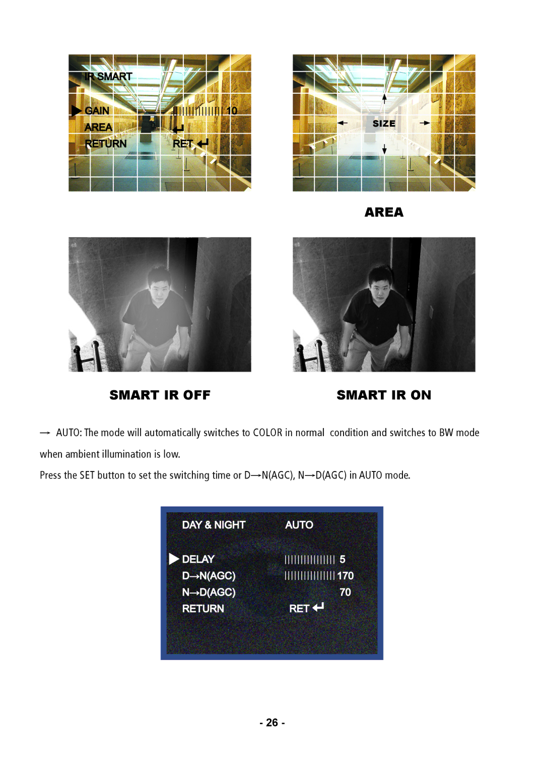 Speco Technologies CVC5835DNVW, CVC5935DNVW, CVC5735DNVW instruction manual Area Smart IR OFF 