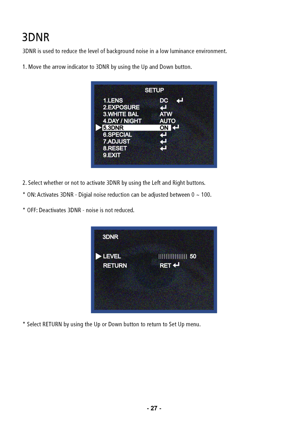 Speco Technologies CVC5835DNVW, CVC5935DNVW, CVC5735DNVW instruction manual 3DNR 