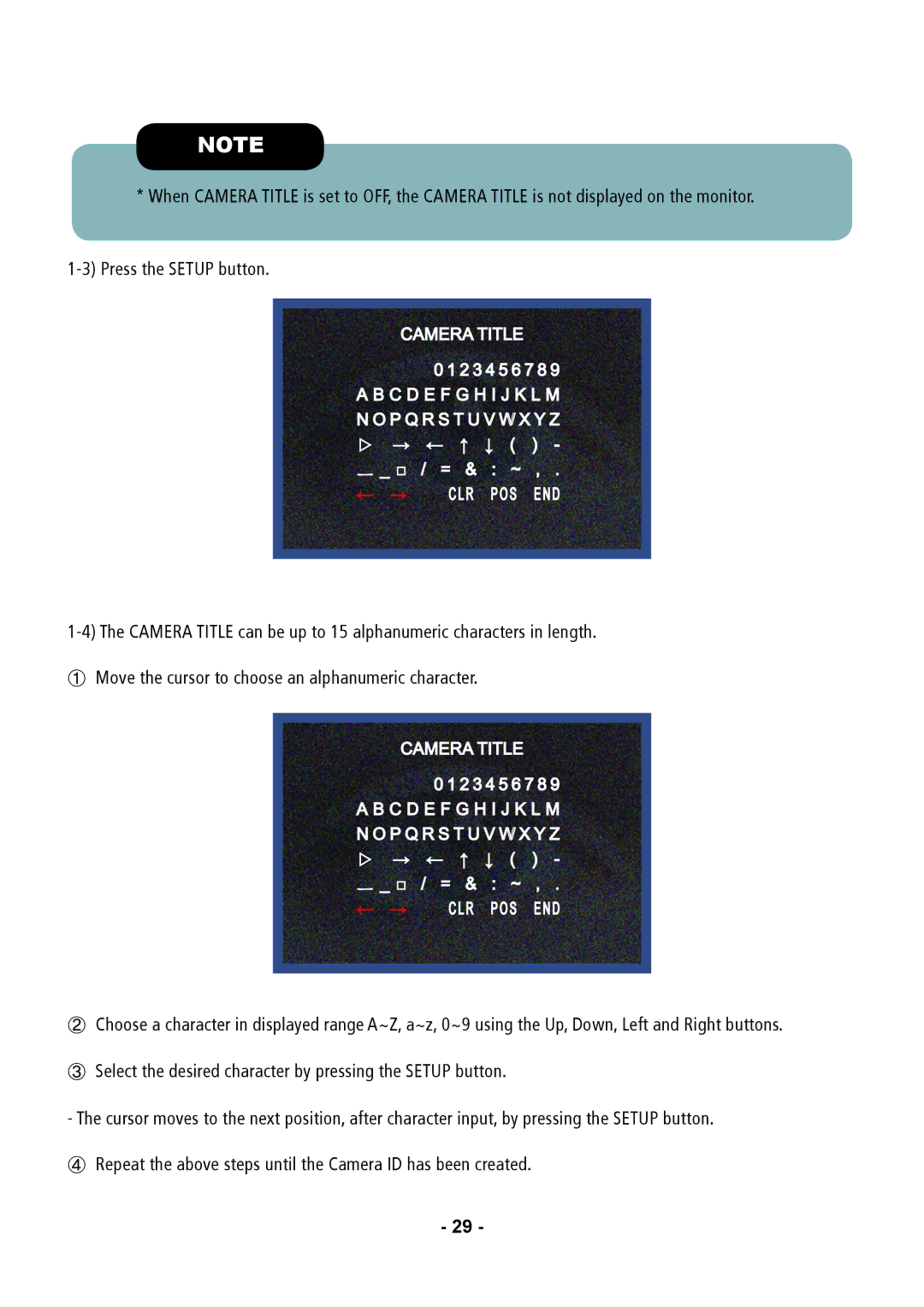 Speco Technologies CVC5835DNVW, CVC5935DNVW, CVC5735DNVW instruction manual Camera Title 