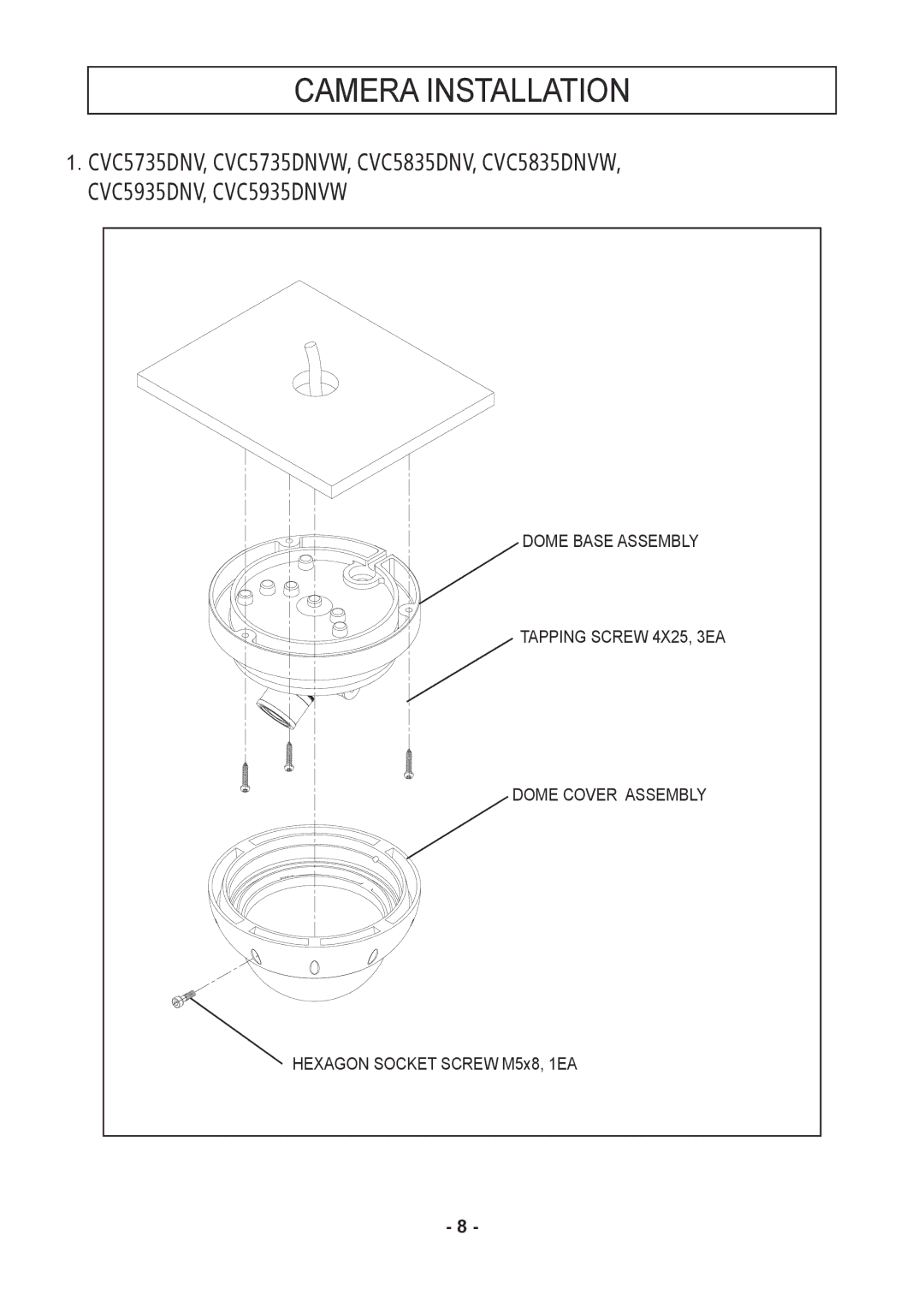 Speco Technologies CVC5835DNVW, CVC5935DNVW, CVC5735DNVW instruction manual Hexagon Socket Screw M5x8, 1EA 