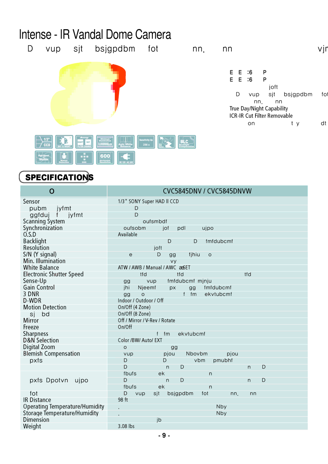 Speco Technologies CVC5945DNVW instruction manual Dnr, Wdr 