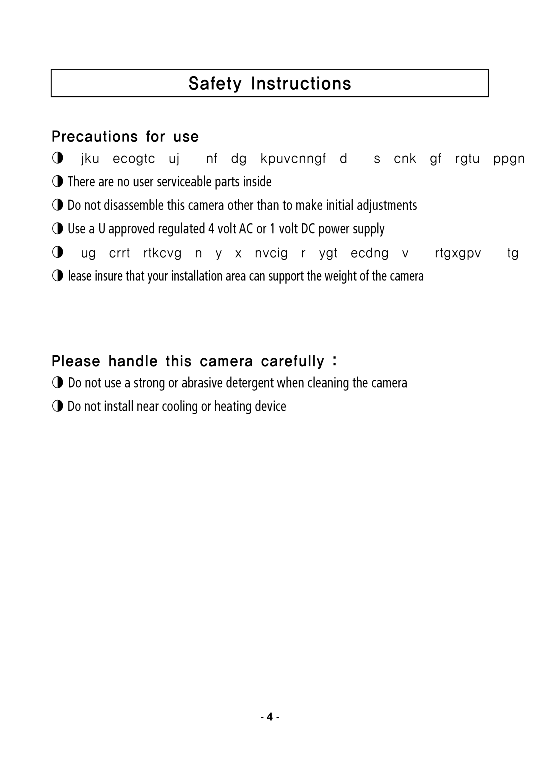 Speco Technologies CVC5945DNVW instruction manual Safety Instructions, Precautions for use 