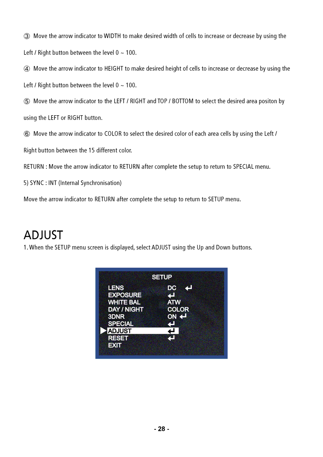 Speco Technologies CVC6146SCFF instruction manual Adjust 