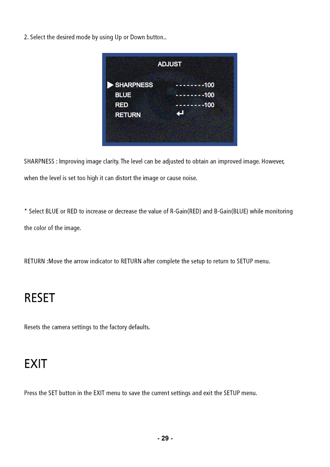 Speco Technologies CVC6146SCFF instruction manual Reset 