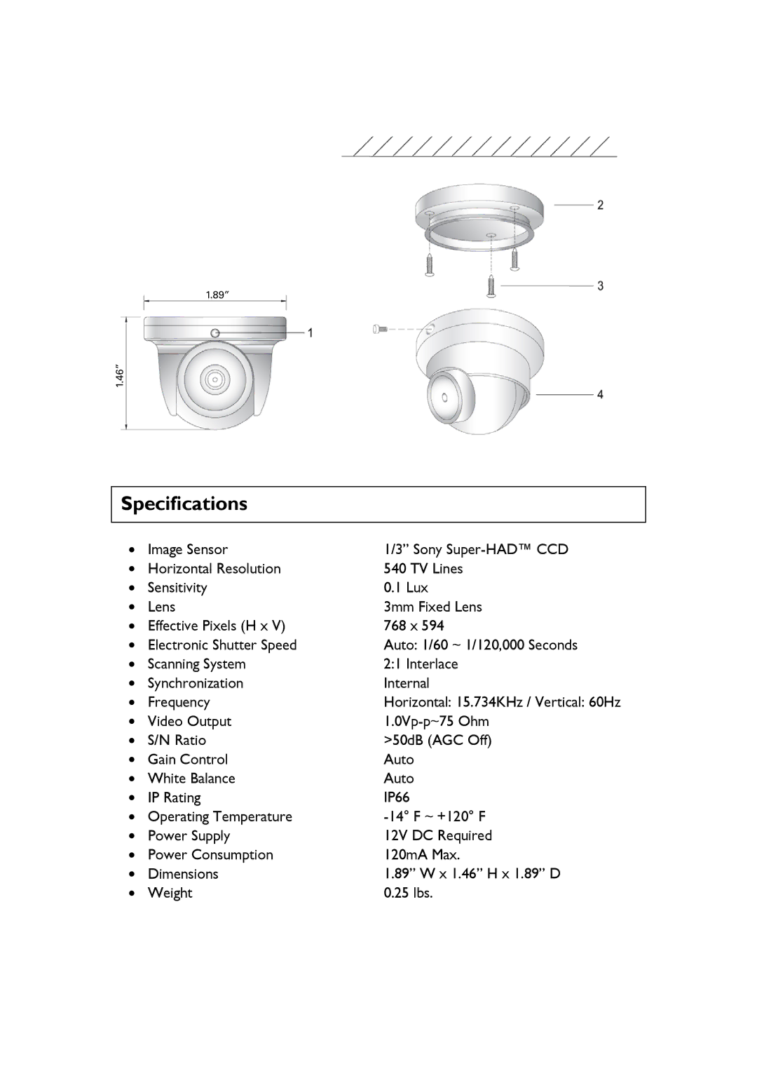 Speco Technologies CVC61HRB, CVC61HRW instruction manual Specifications 