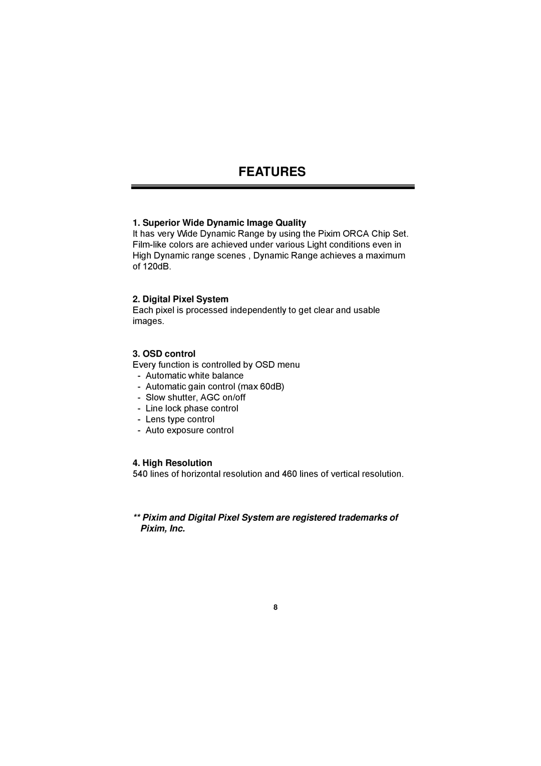 Speco Technologies CVC624WDR manual Features, Superior Wide Dynamic Image Quality 