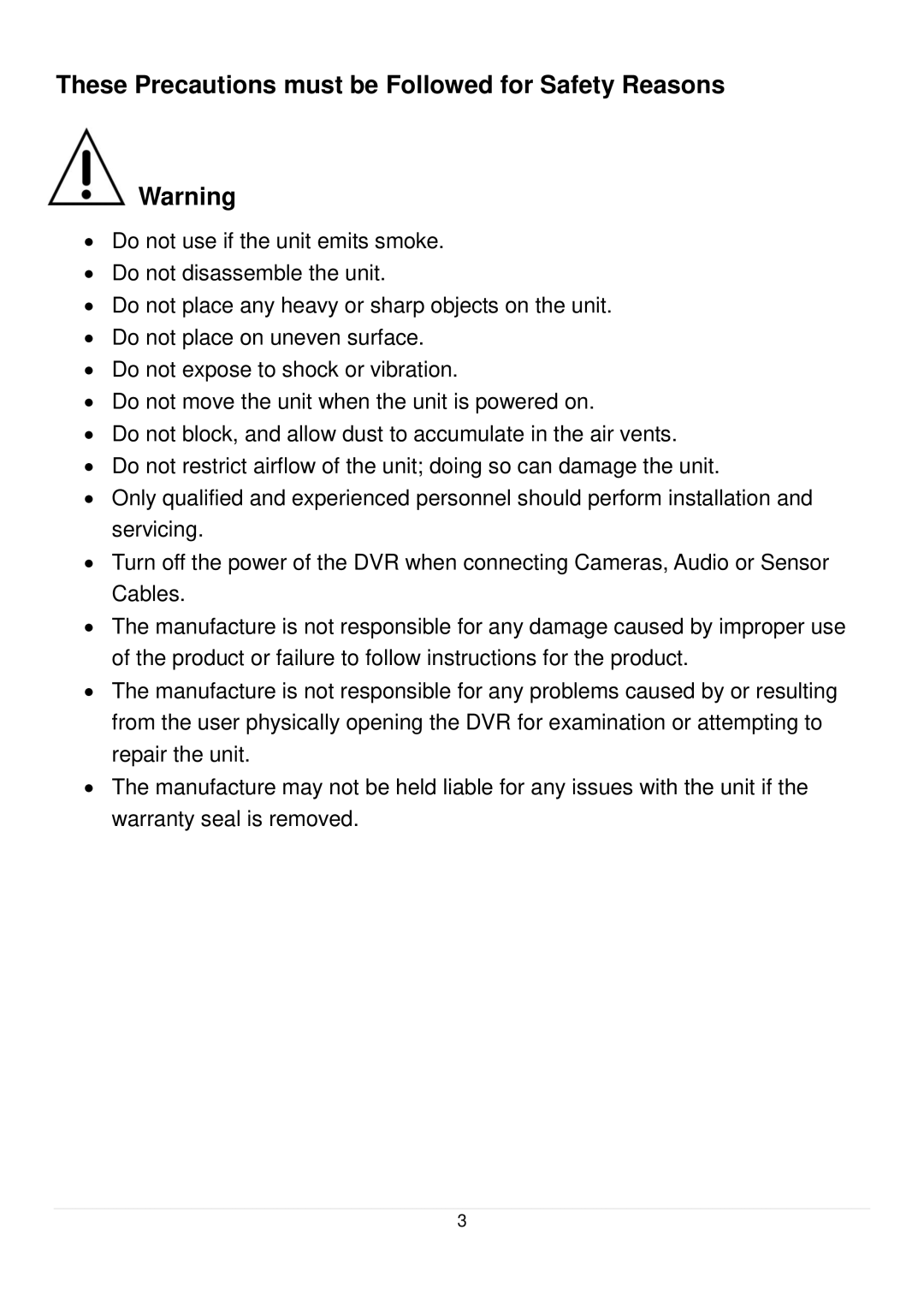 Speco Technologies D16RS, D4RS, D8RS manual These Precautions must be Followed for Safety Reasons 