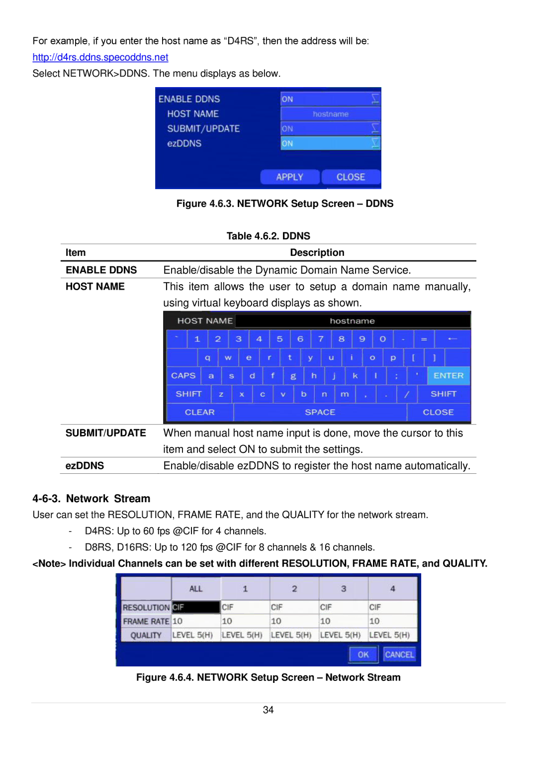 Speco Technologies D4RS, D16RS Enable/disable the Dynamic Domain Name Service, Using virtual keyboard displays as shown 