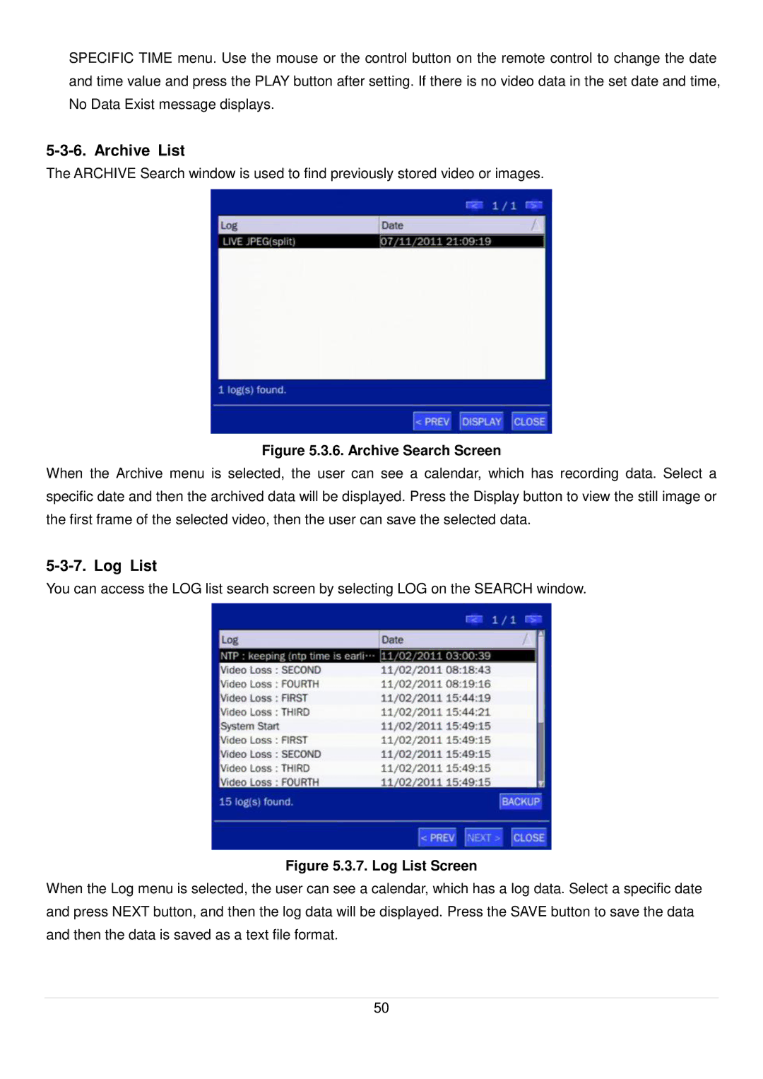 Speco Technologies D8RS, D16RS, D4RS manual Archive List, Log List 