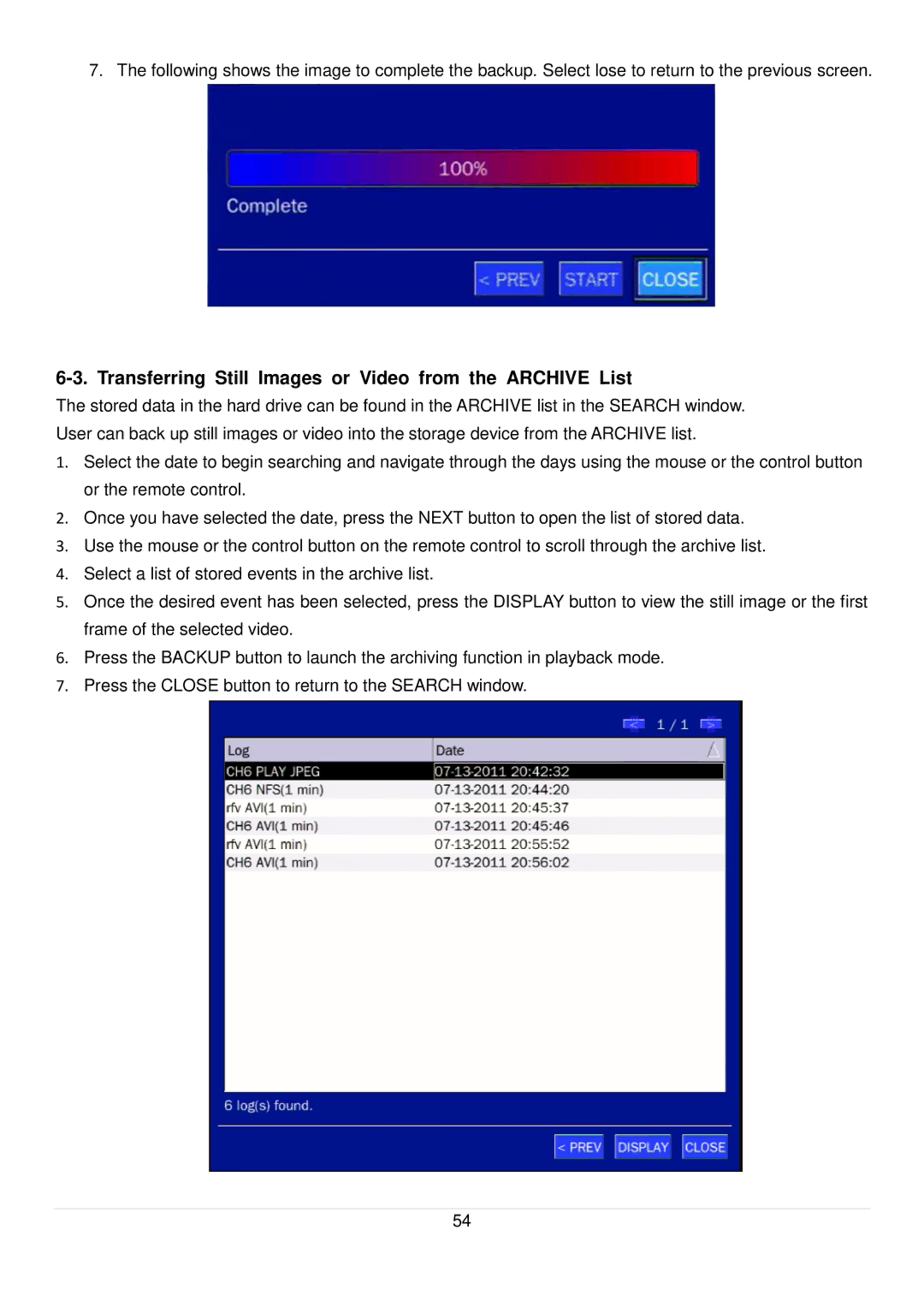 Speco Technologies D16RS, D4RS, D8RS manual Transferring Still Images or Video from the Archive List 