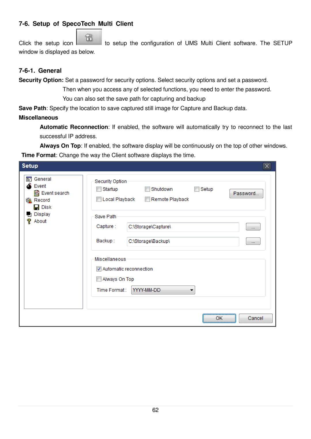 Speco Technologies D8RS, D16RS, D4RS manual Setup of SpecoTech Multi Client, General 