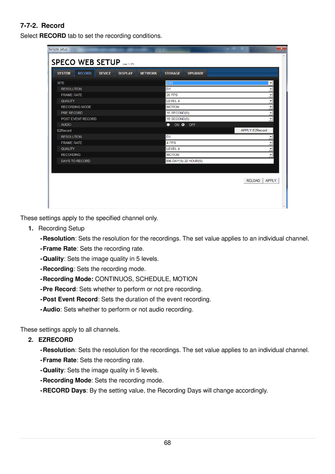 Speco Technologies D8RS, D16RS, D4RS manual Record 