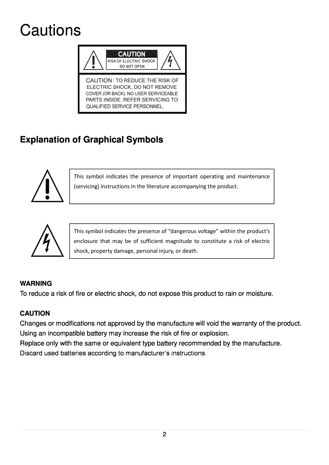 Speco Technologies D8RS, D16RS, D4RS manual Explanation of Graphical Symbols, Cautions 