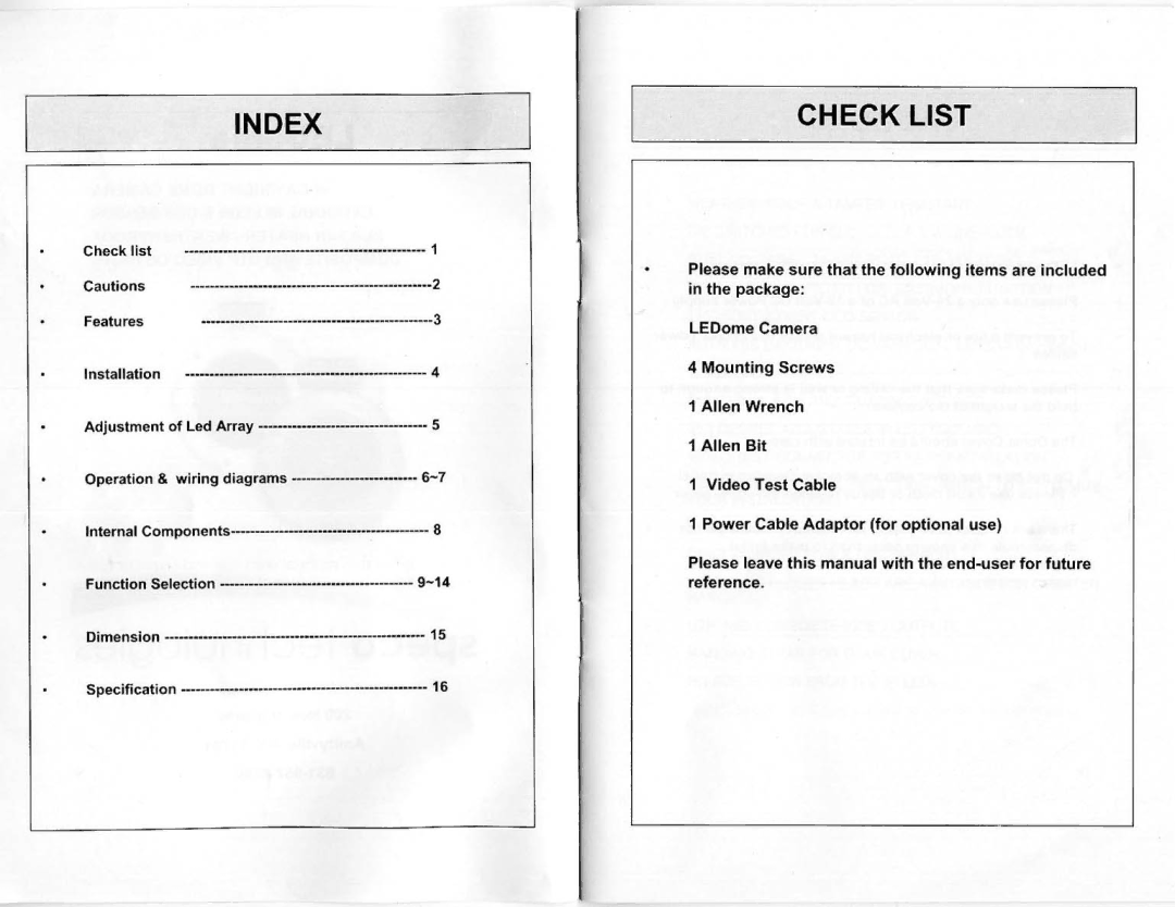 Speco Technologies Dome Camera manual 