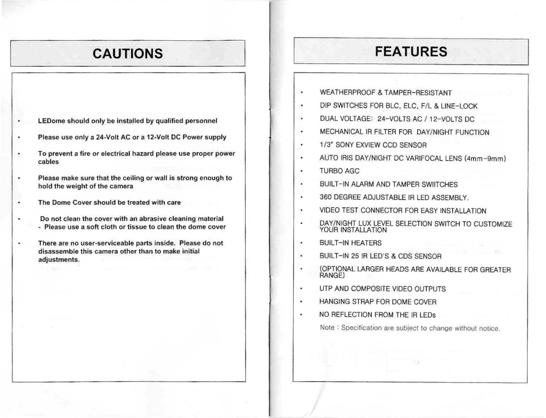 Speco Technologies Dome Camera manual 