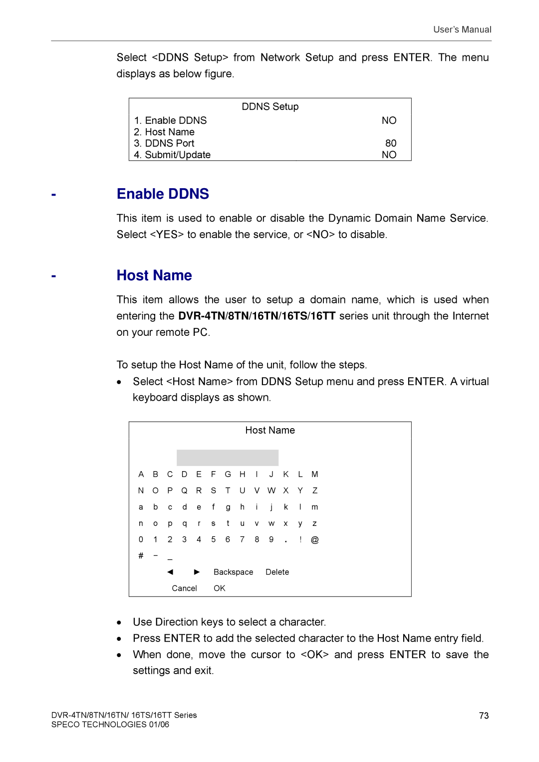 Speco Technologies DVR-16TT, DVR-4TN, DVR-8TN, DVR-16TS, DVR-16TN manual Enable Ddns, Host Name 