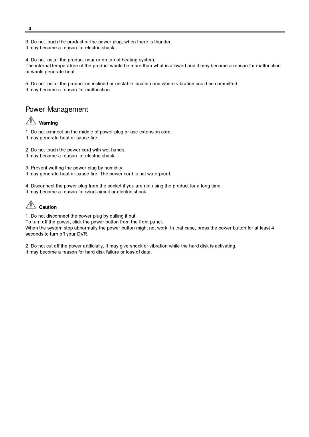 Speco Technologies DVR-PC8 Series, DVR-PC16 Series user manual Power Management 