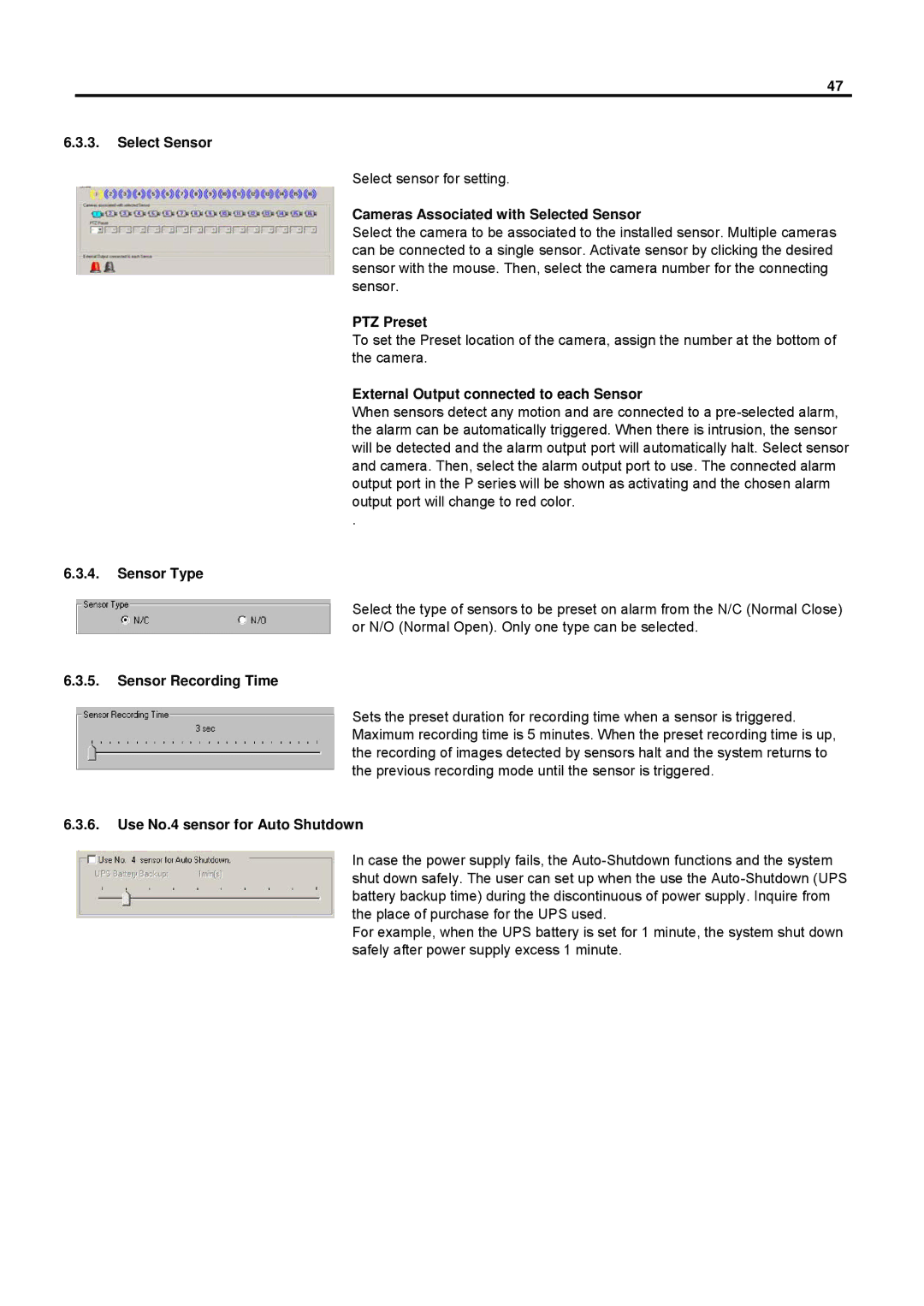 Speco Technologies DVR-PC8 Series, DVR-PC16 Series Select Sensor, Cameras Associated with Selected Sensor, PTZ Preset 