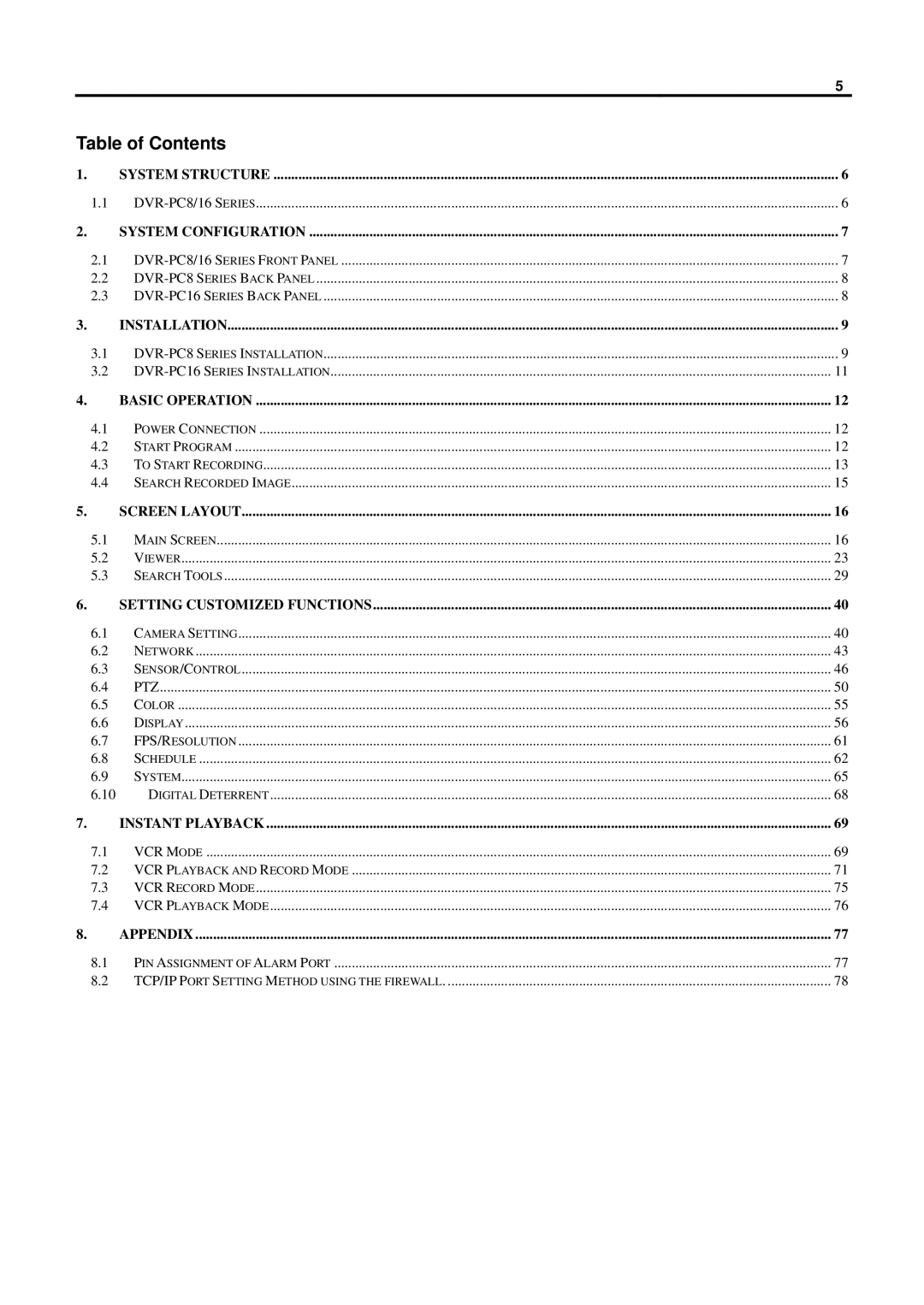 Speco Technologies DVR-PC8 Series, DVR-PC16 Series user manual Table of Contents 