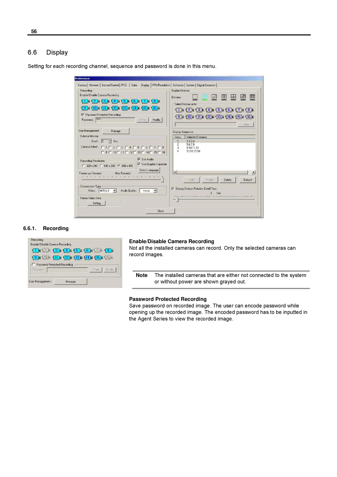 Speco Technologies DVR-PC8 Series, DVR-PC16 Series user manual Display, Recording Enable/Disable Camera Recording 