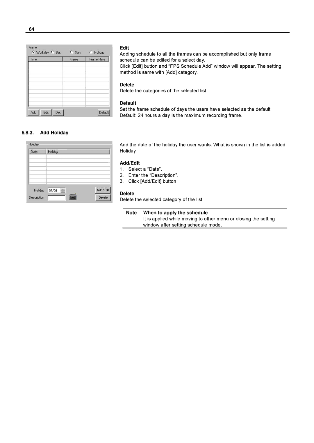 Speco Technologies DVR-PC8 Series, DVR-PC16 Series user manual Add Holiday, Add/Edit 