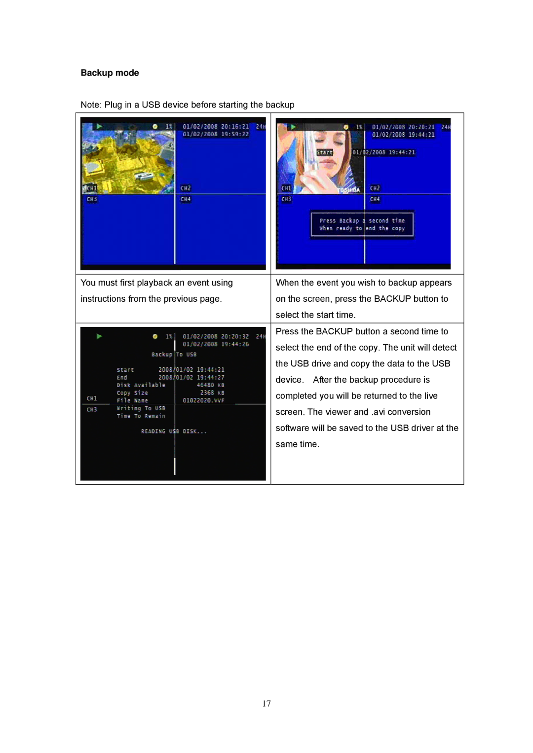 Speco Technologies EZVR4 user manual Backup mode 