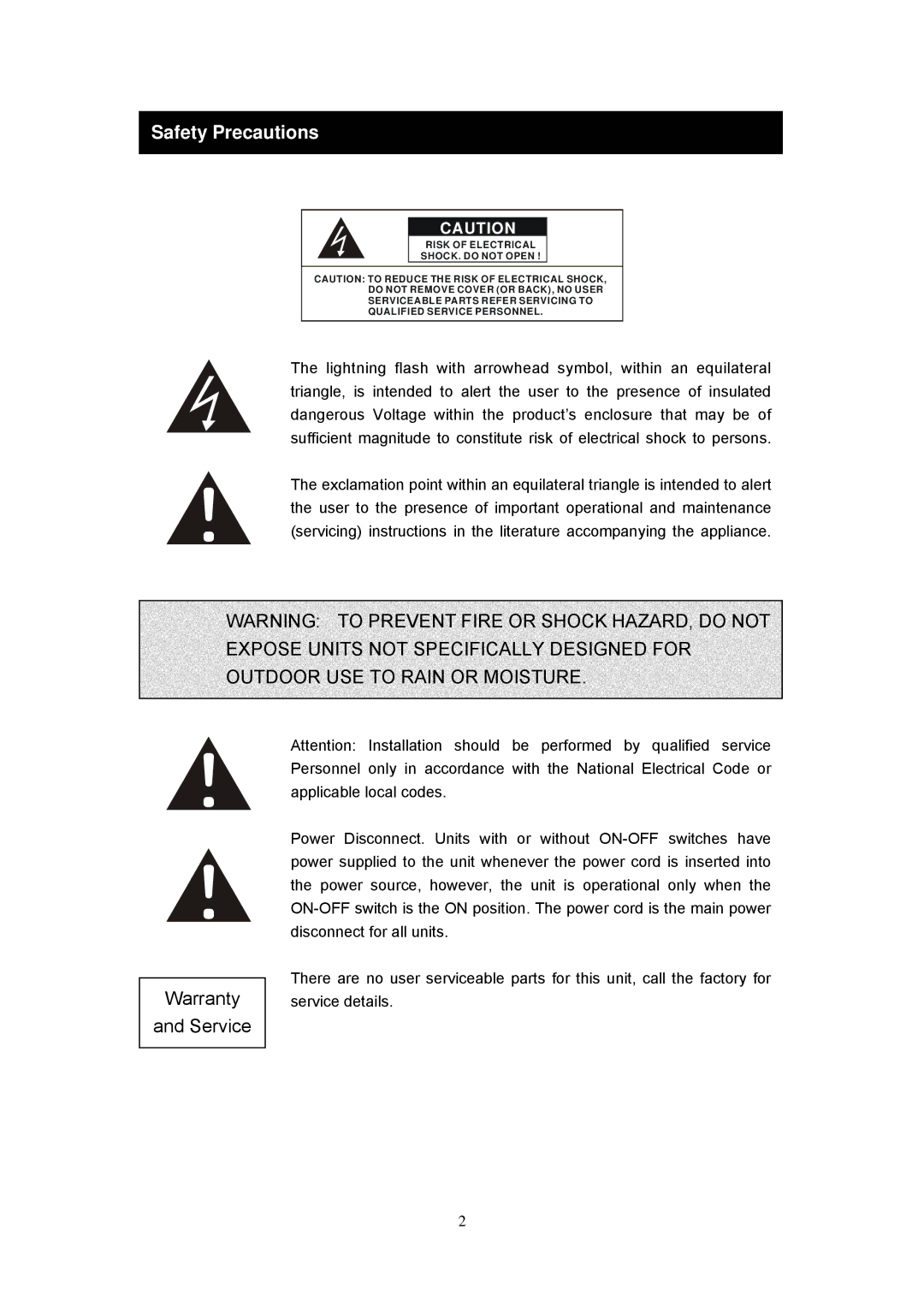 Speco Technologies EZVR4 user manual Safety Precautions 