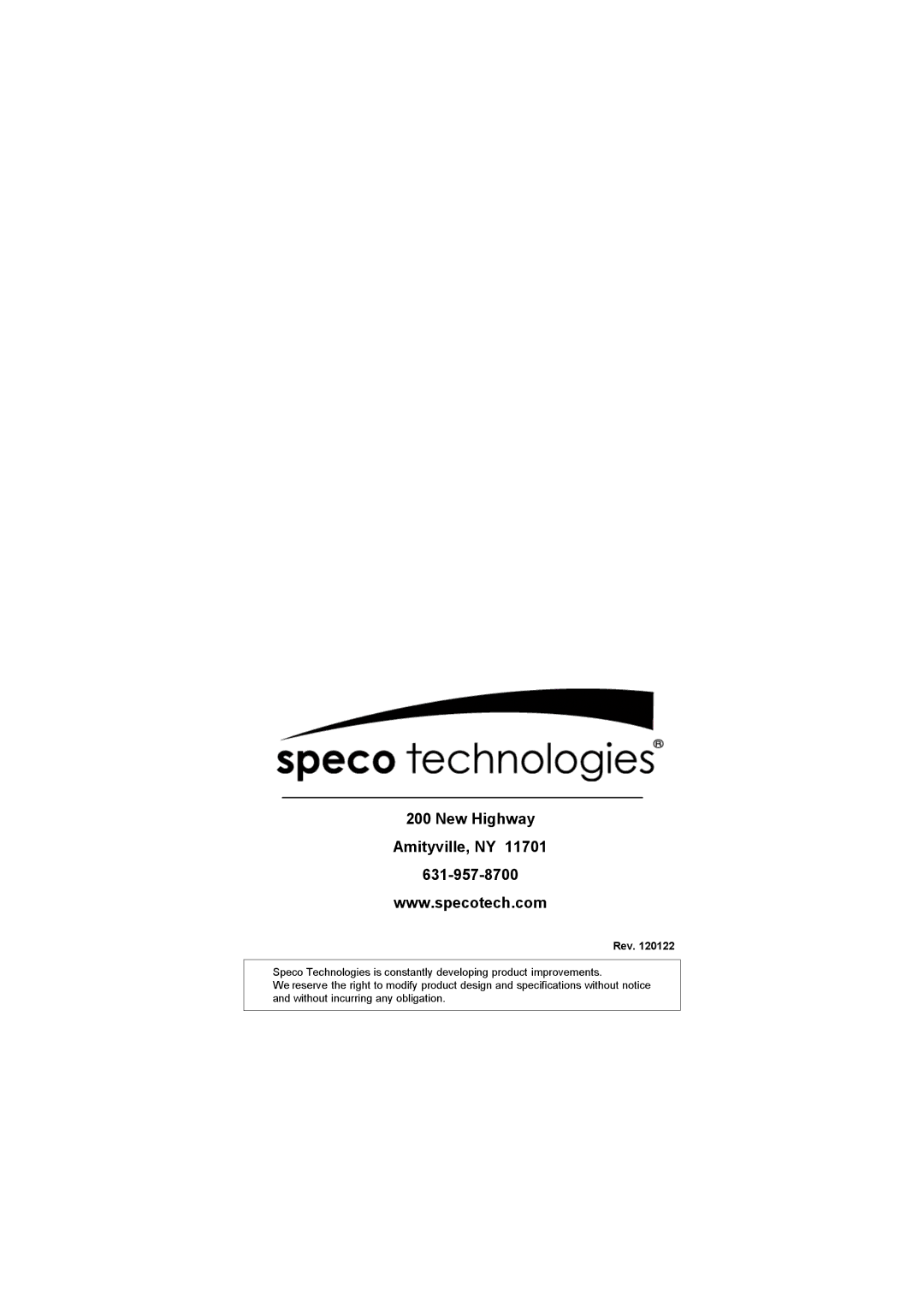 Speco Technologies HINT13D7G manual New Highway Amityville, NY 