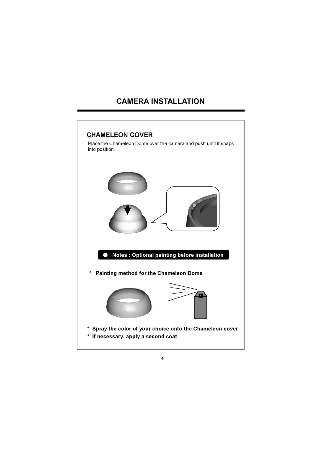 Speco Technologies HINT13D7G manual Camera Installation, Chameleon Cover 