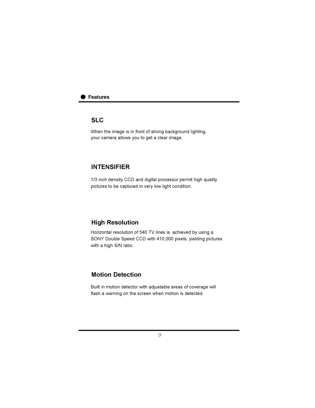 Speco Technologies HT-7248FFI manual Slc, Intensifier 