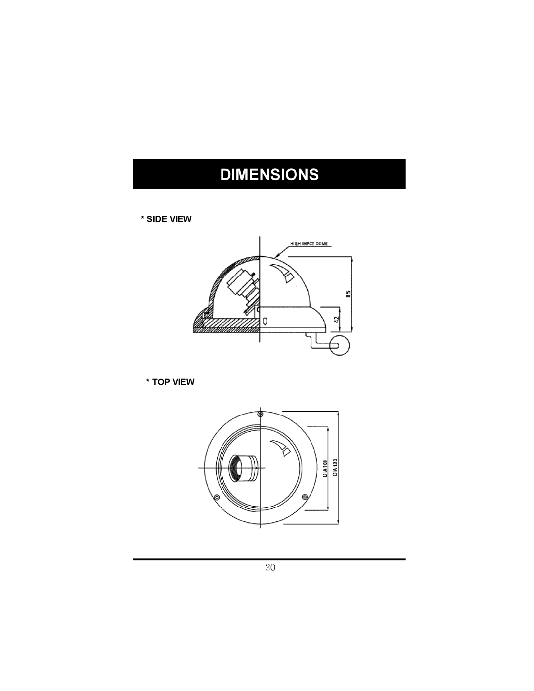 Speco Technologies HT-7248FFI manual Dimensions, Side View TOP View 