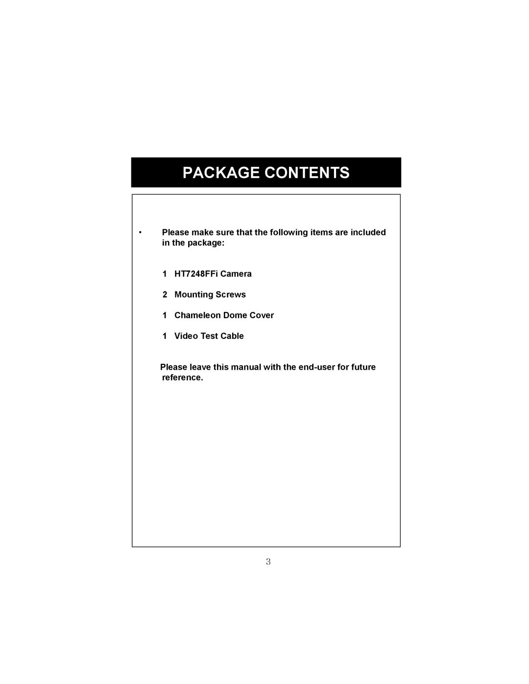 Speco Technologies HT-7248FFI manual Package Contents 