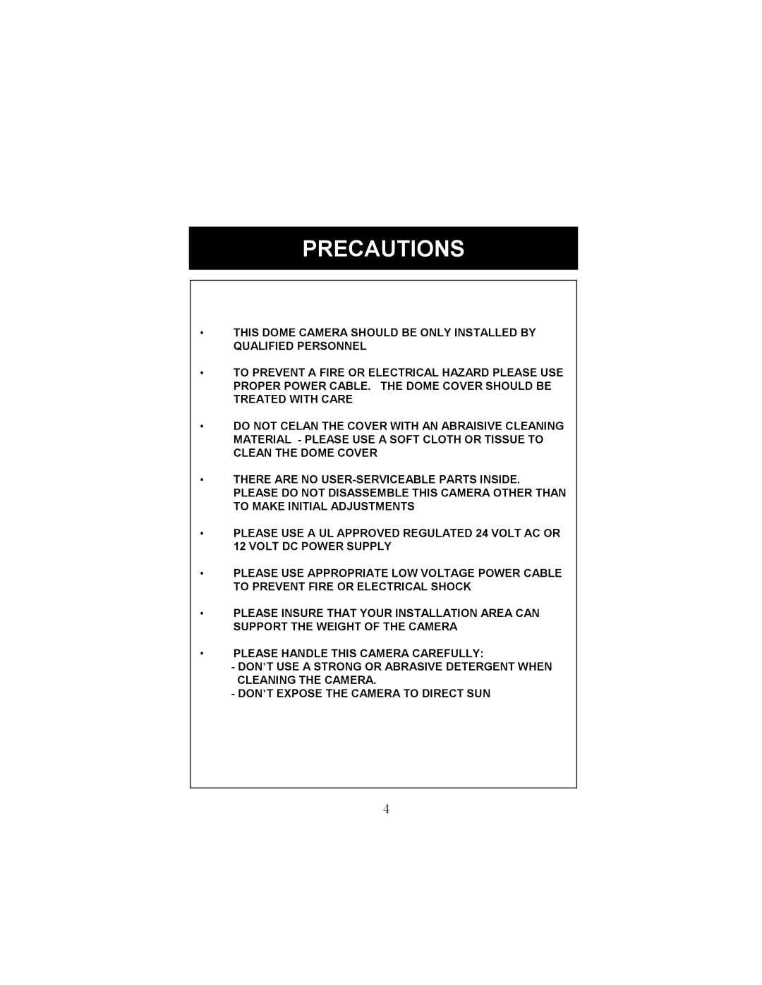 Speco Technologies HT-7248FFI manual Precautions 